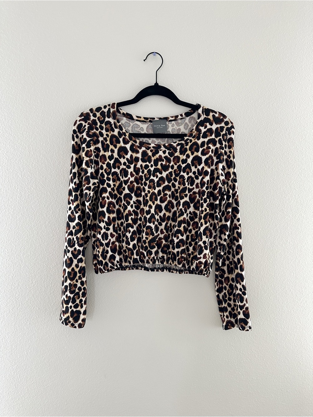 Olivia Rae Leopard Print Long Sleeve Crop Top - Brown/Black/Cream